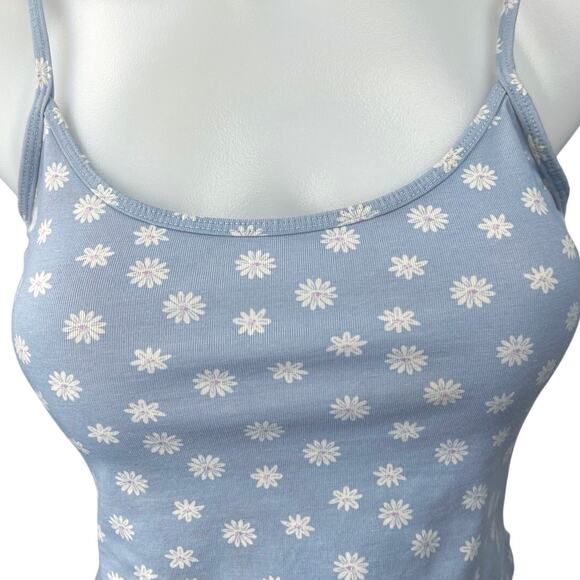 Nordstrom BP Blue White Daisy Knit Stretch Scoop Neck Cami Crop Tank Top Size M - Picture 3 of 5